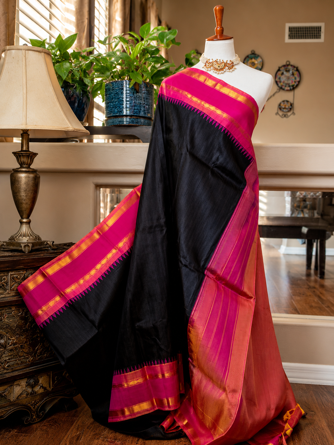 Black Silk Gadwal Saree
