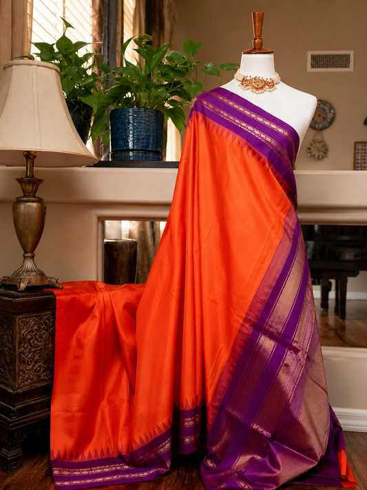 Burnt Orange Silk Gadwal Saree
