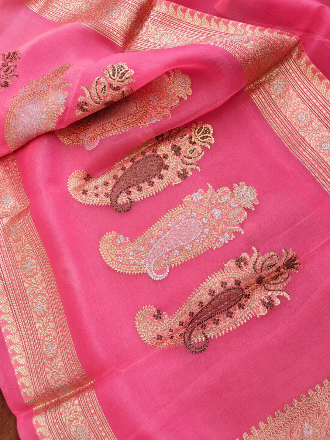 Hot Pink Banarsi Organza Saree