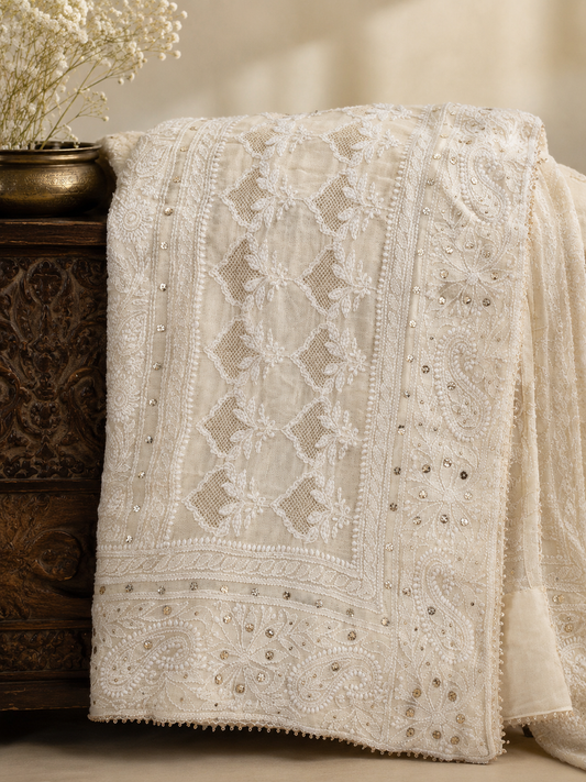 Pure Georgette Jaal Chikankari & Kamdani Saree