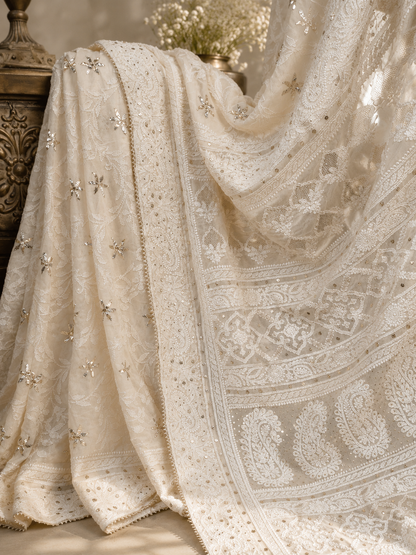 Pure Georgette Jaal Chikankari & Kamdani Saree