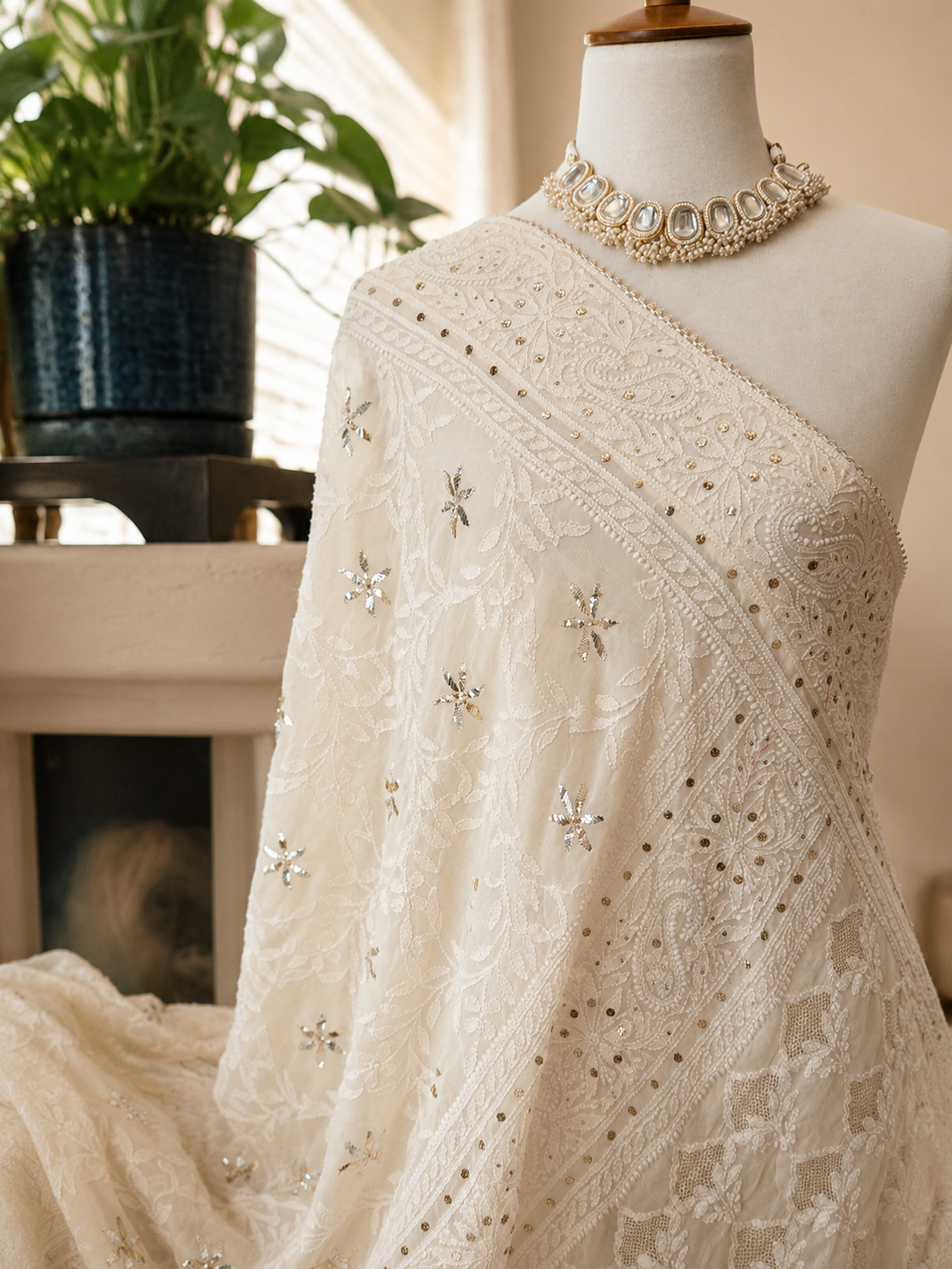 Pure Georgette Jaal Chikankari & Kamdani Saree