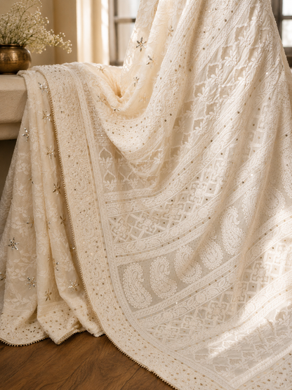 Pure Georgette Jaal Chikankari & Kamdani Saree