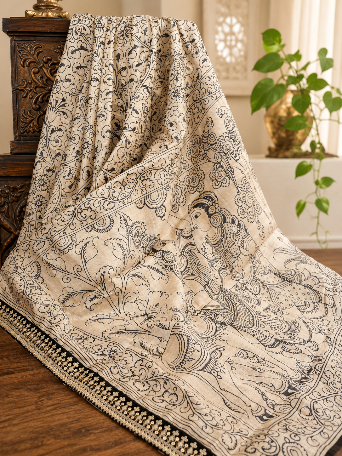 Tussar Pen kalamkari Saree