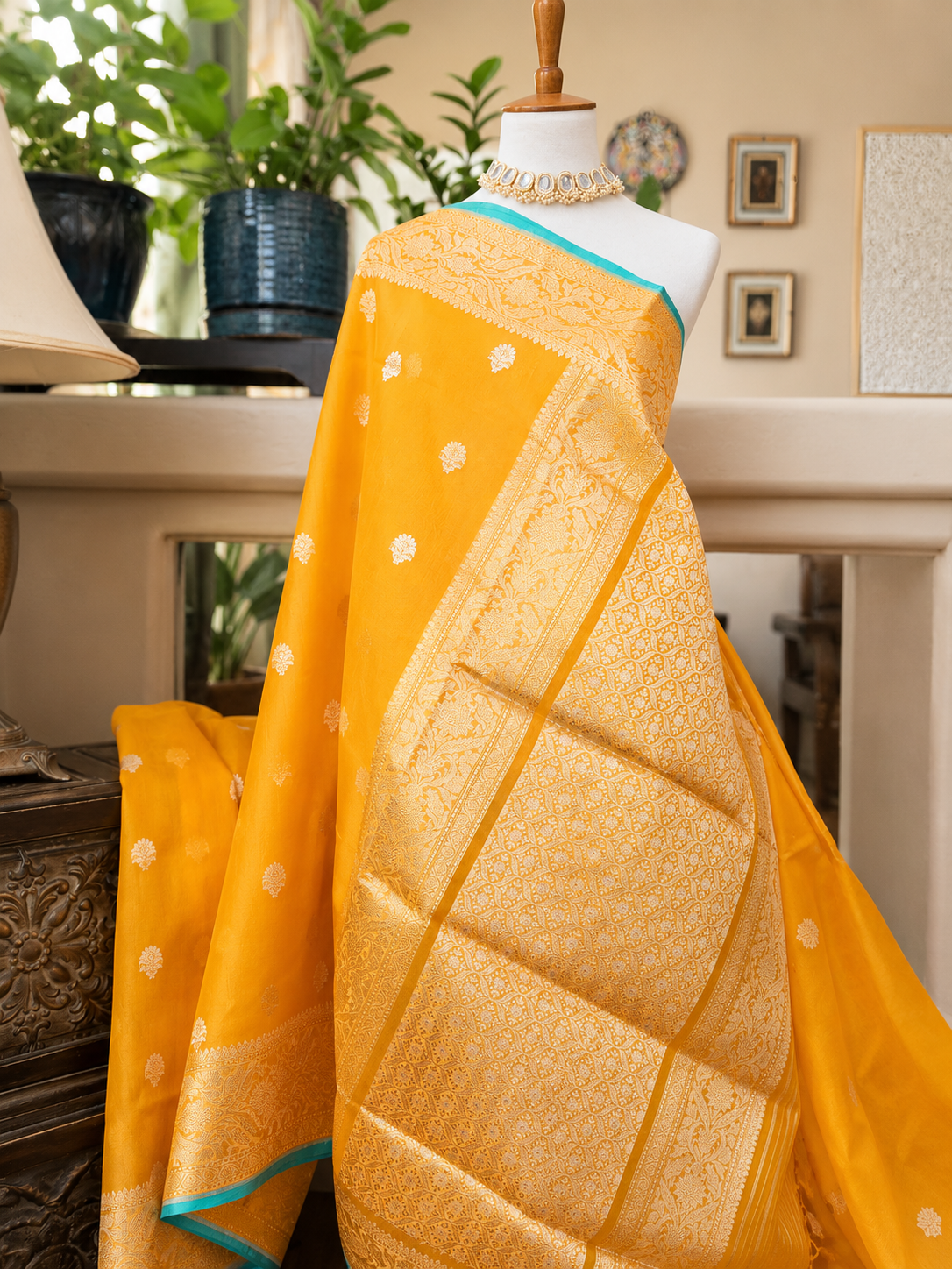 Mango Yellow Organza Banarsi Saree