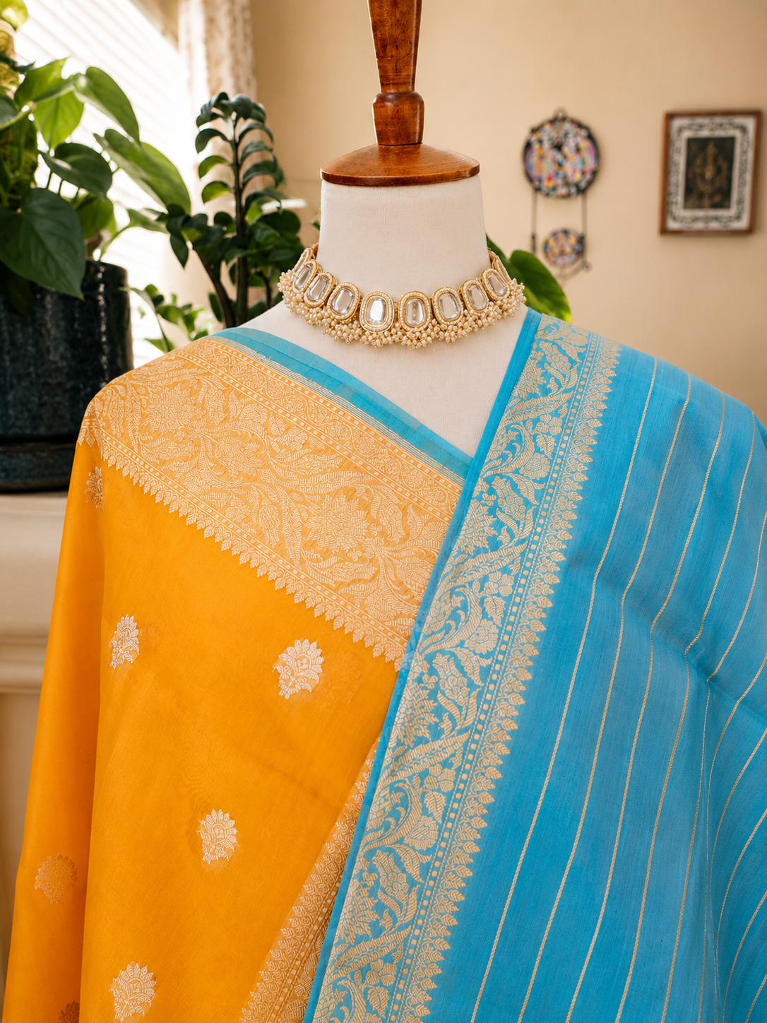 Mango Yellow Organza Banarsi Saree