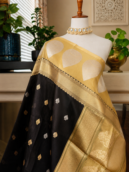 Black Gold Khadiyal Organza Banarsi Saree