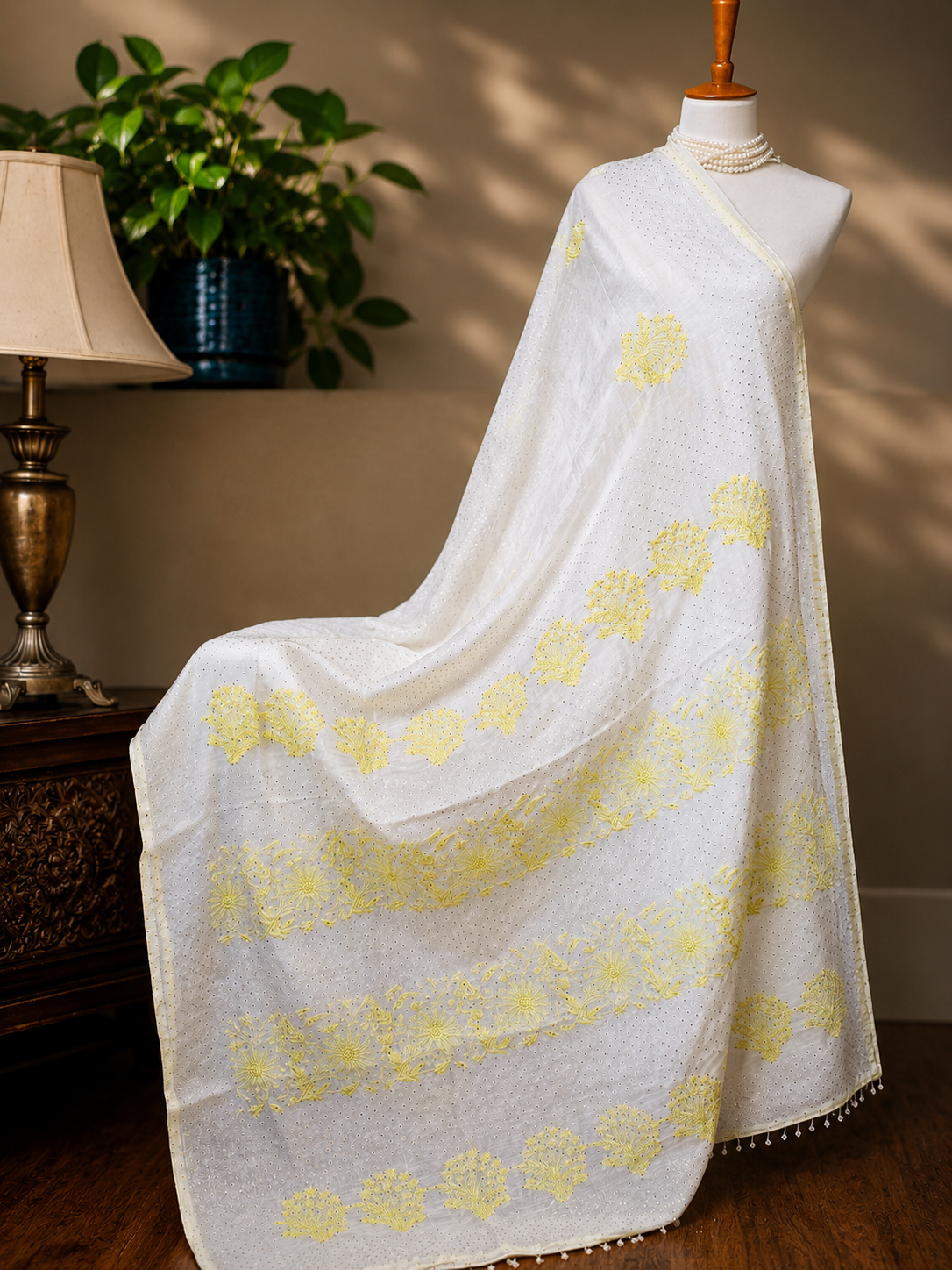 Silk Linen  Chikankari Saree