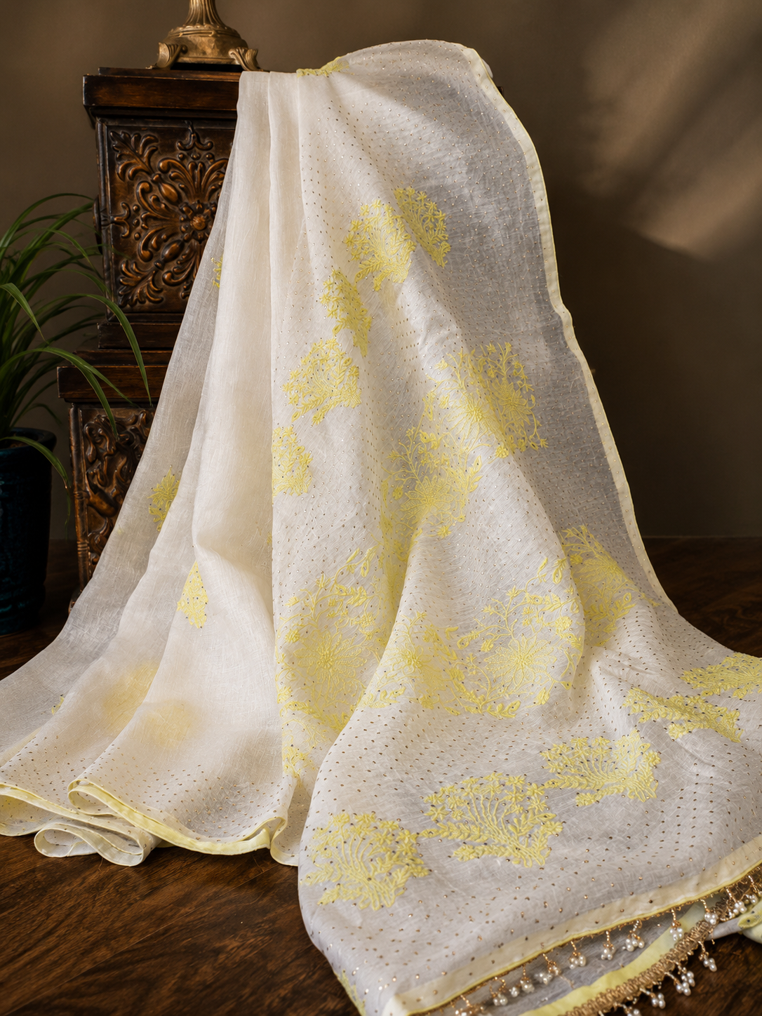 Silk Linen  Chikankari Saree
