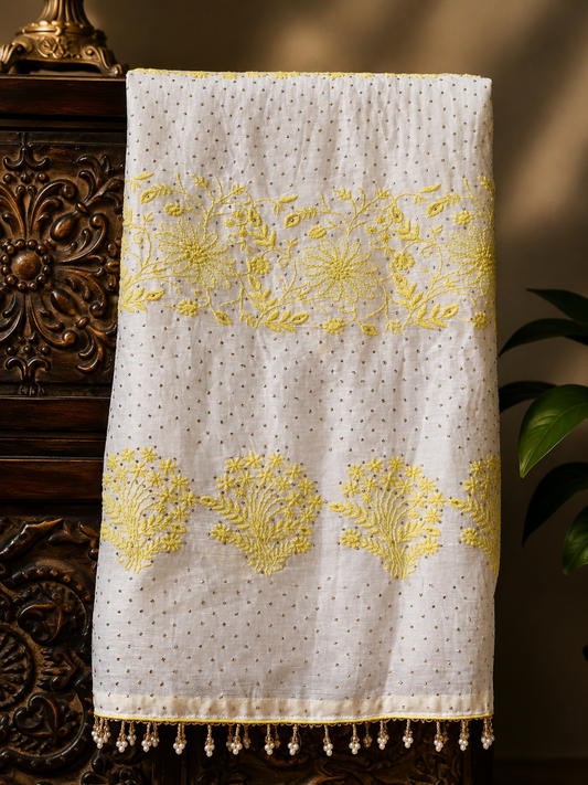 Silk Linen  Chikankari Saree