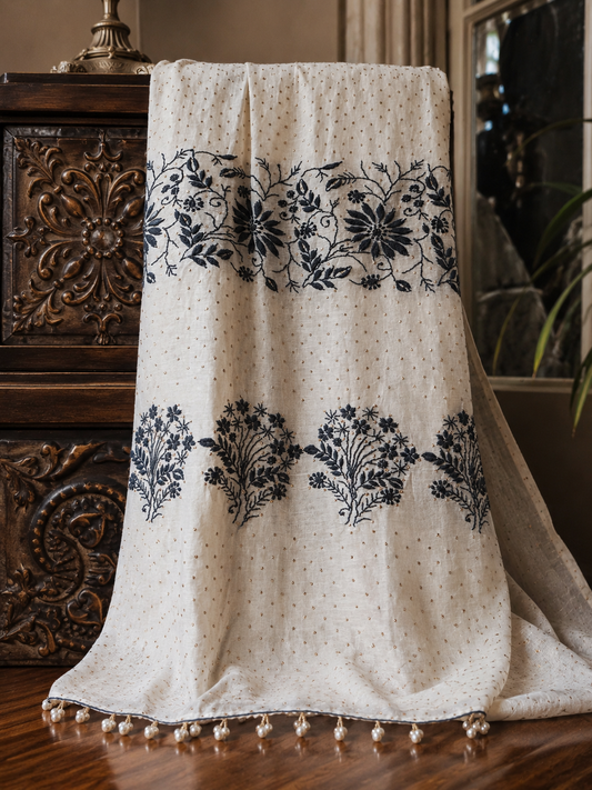Silk Linen Chikankari Saree
