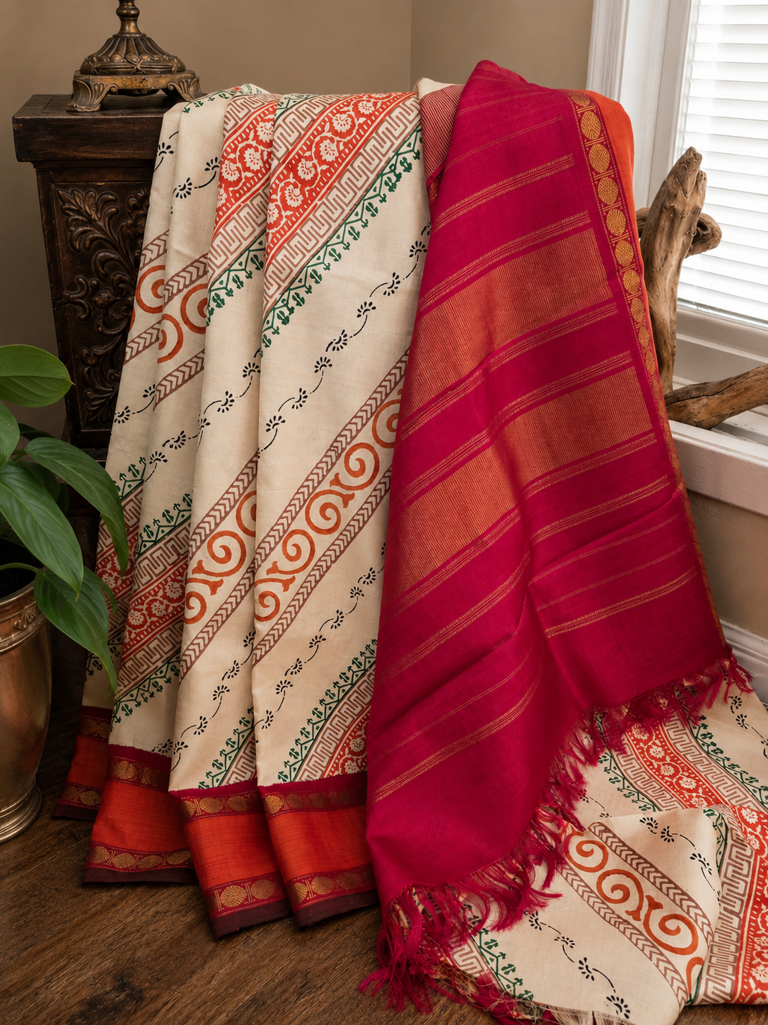 Block print Zari Kanjivaram Saree