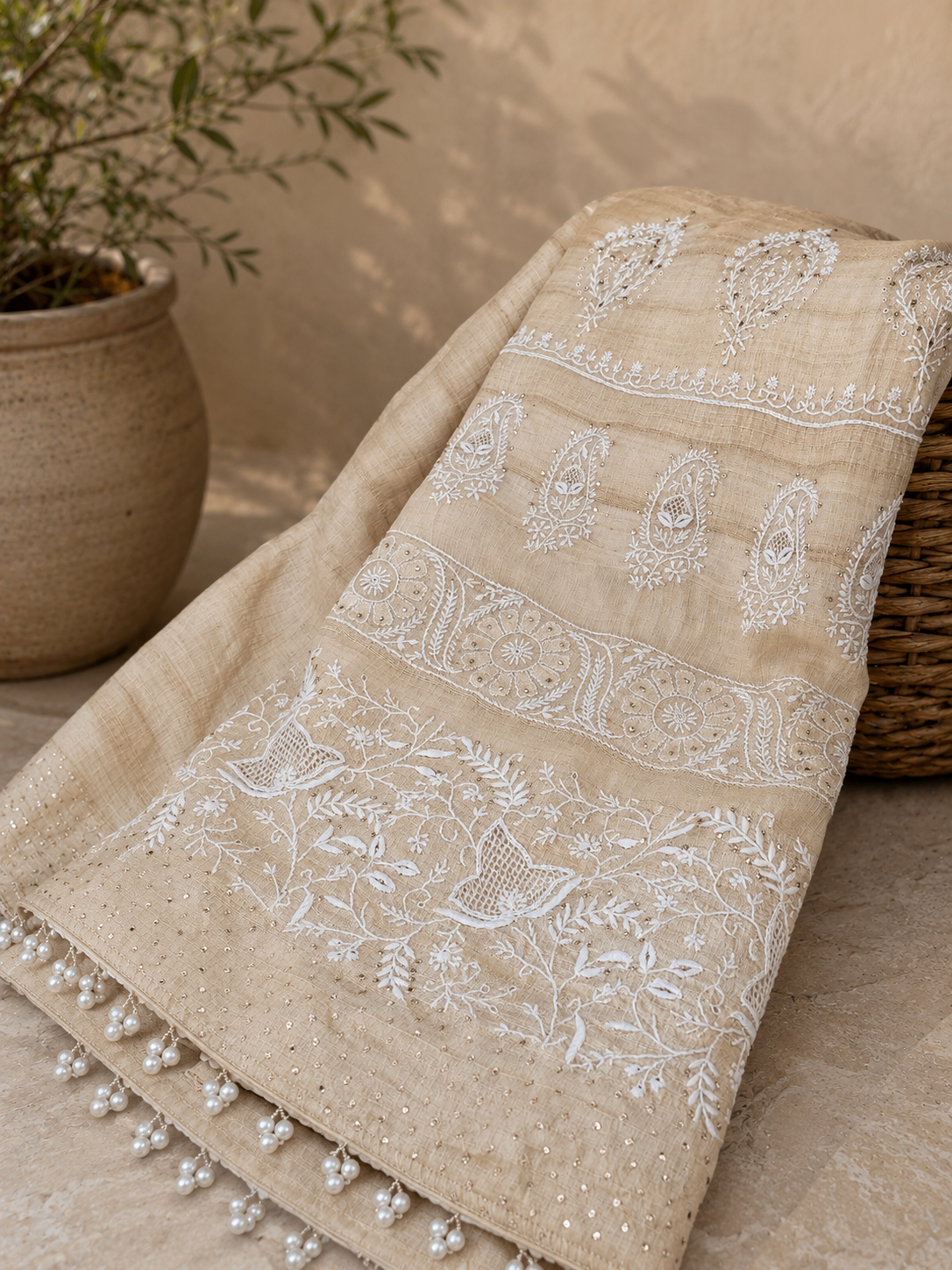 Pure Tussar Chikankari Saree