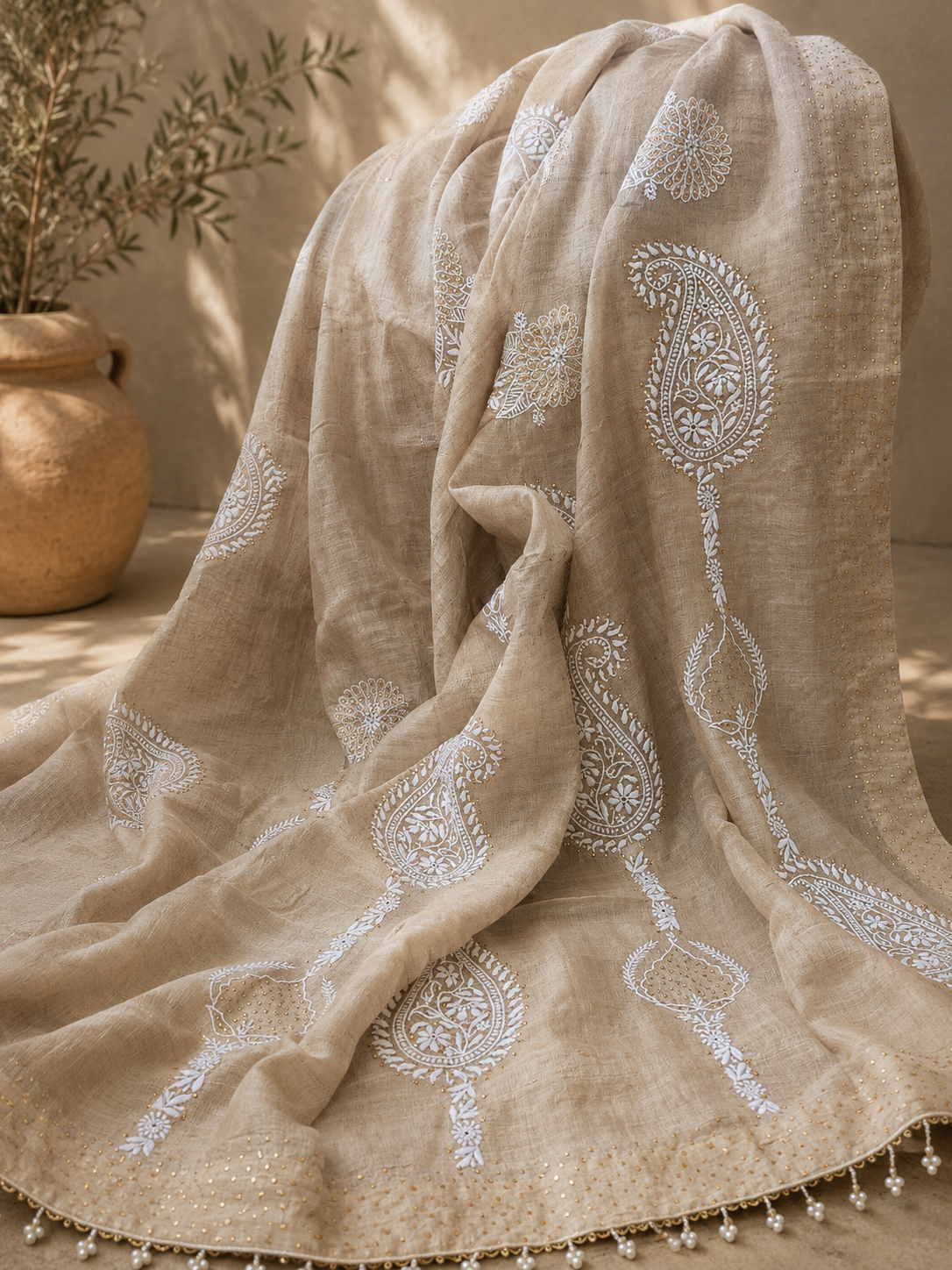 Pure Tussar Chikankari Saree