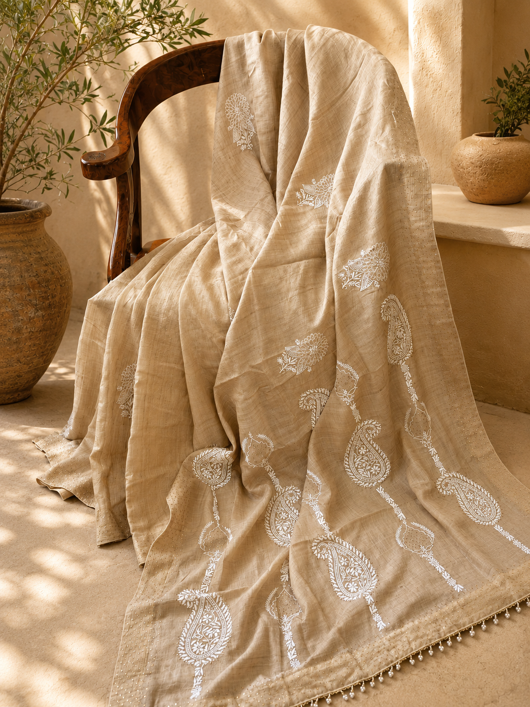 Pure Tussar Chikankari Saree