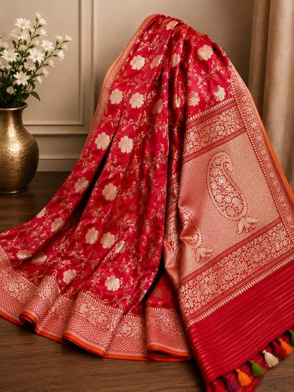 Khadua Jaal Ektara Katan Silk Meena Banarsi saree