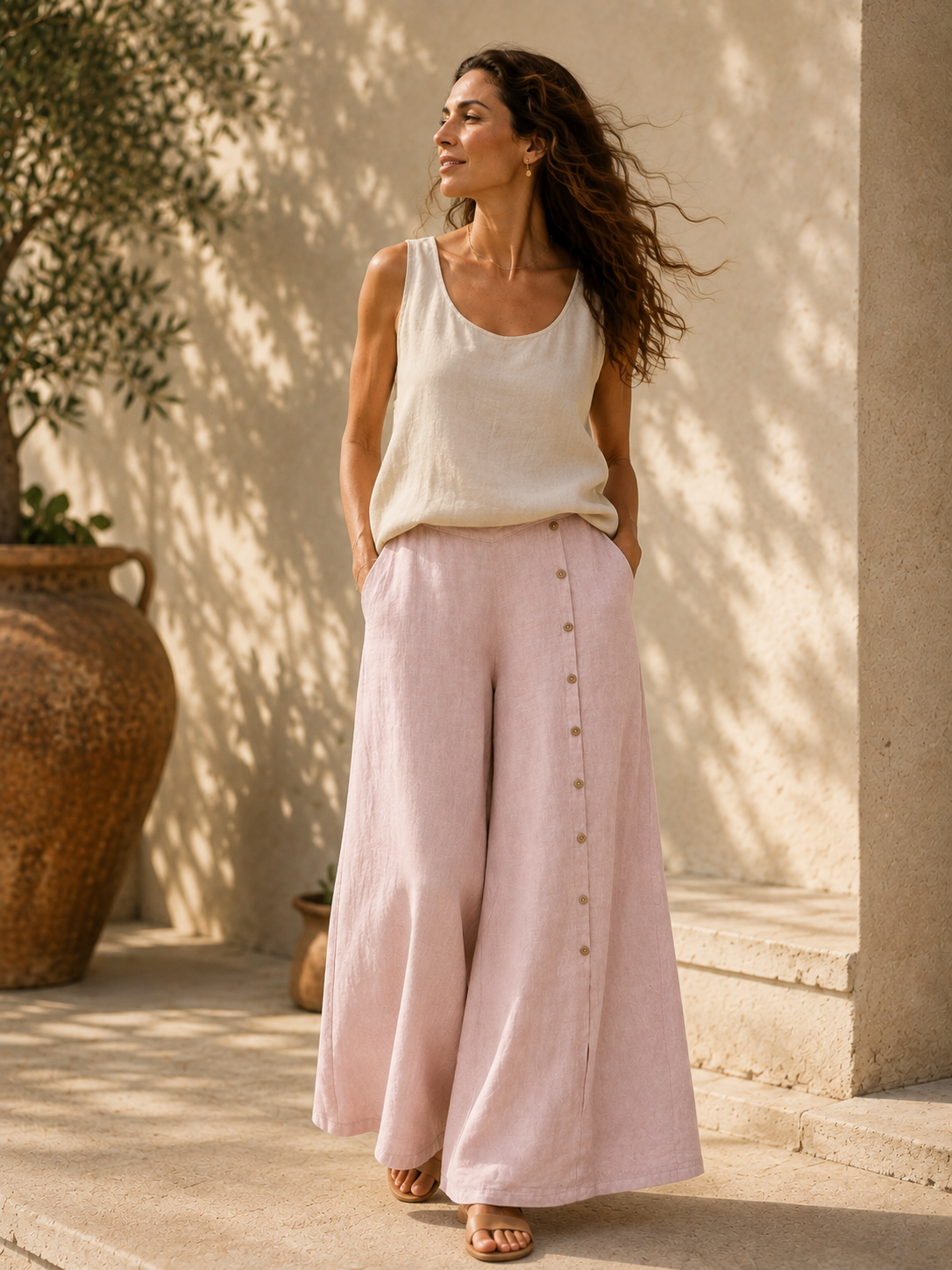 Rose Pure Linen Palazzo Pants