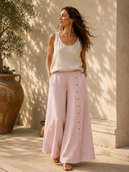 Rose Pure Linen Palazzo Pants