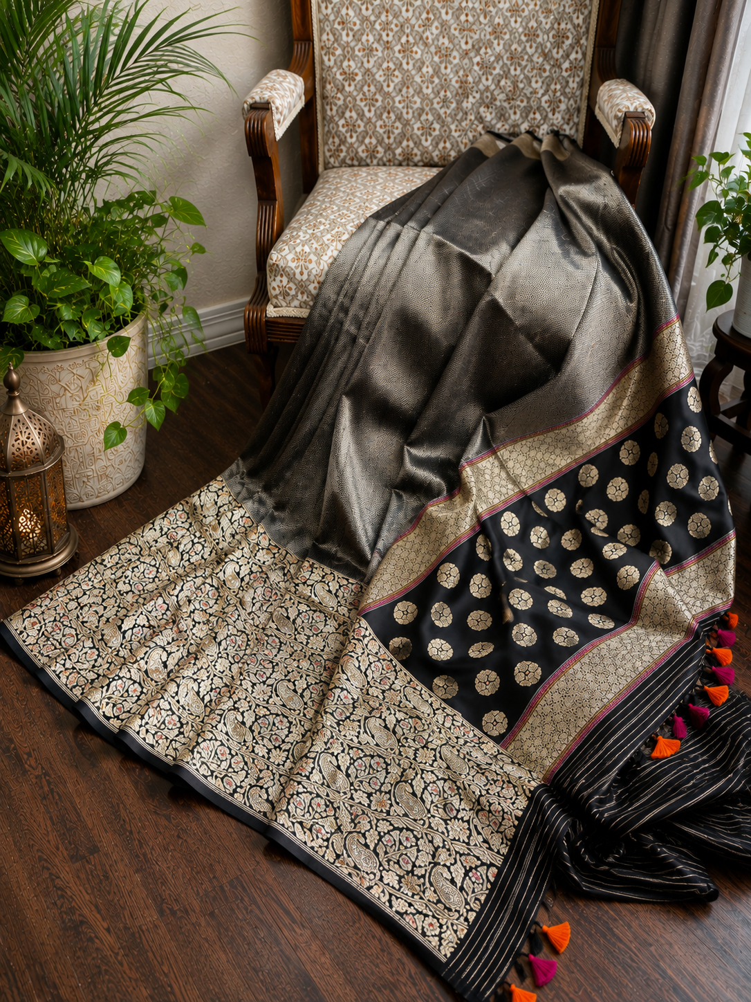 Black Gold Katan Silk Banarsi Saree