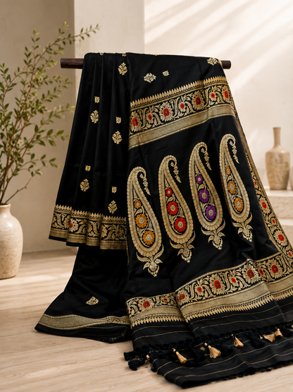 Black Meena Katan Silk Banarsi Saree