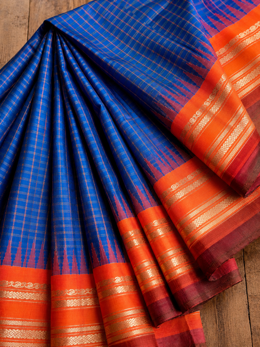 Azure Blue Silk Gadwal Saree