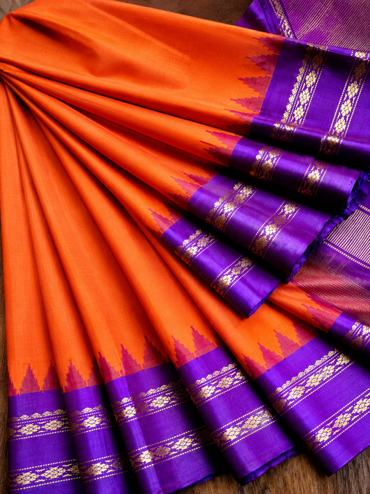 Burnt Orange Silk Gadwal Saree