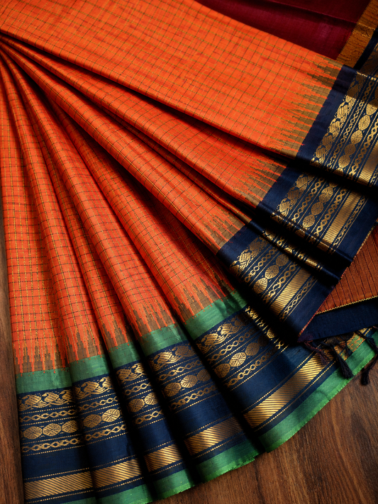 Orange Silk Gadwal Saree