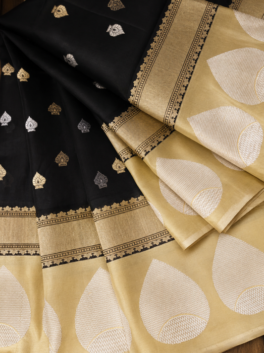 Black Gold Khadiyal Organza Banarsi Saree