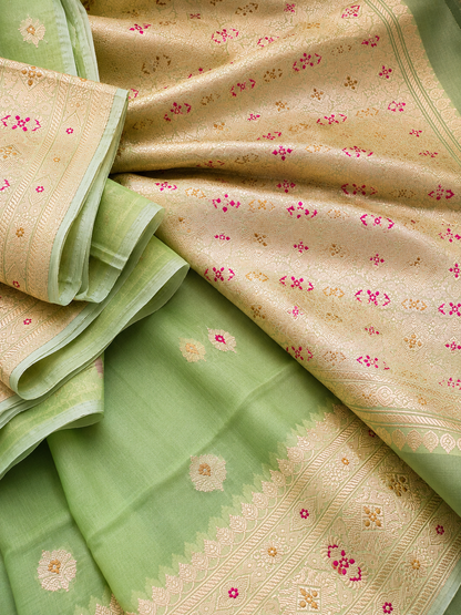 Mint Green Banarsi Organza Saree