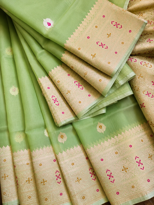 Mint Green Banarsi Organza Saree