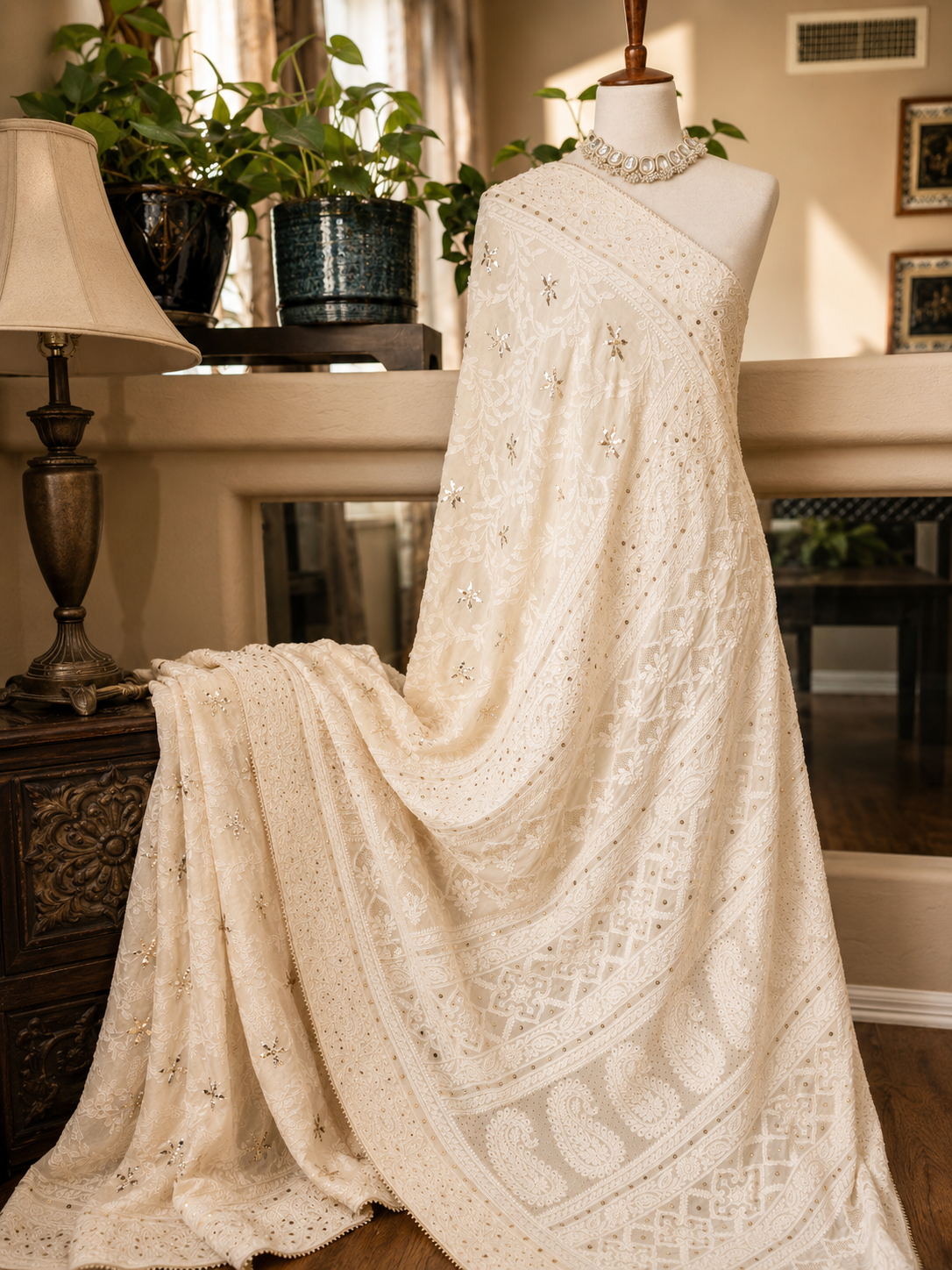 Pure Georgette Jaal Chikankari & Kamdani Saree