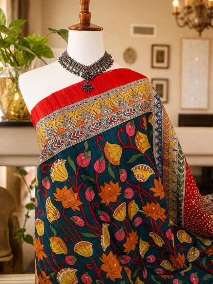 Tussar Matani Pachedi Kalamkari Saree