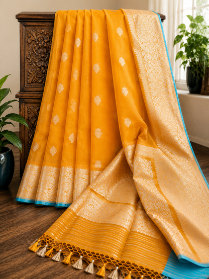 Mango Yellow Organza Banarsi Saree