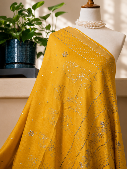 Silk Moonga Kamdani Saree