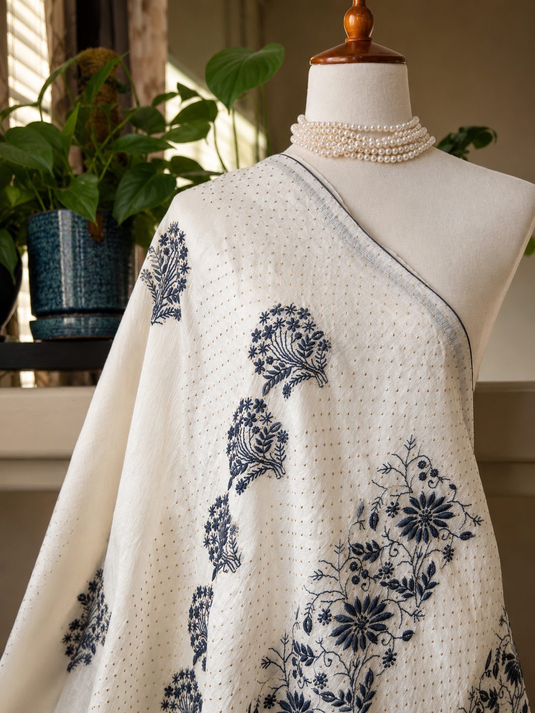Silk Linen Chikankari Saree