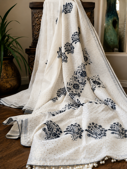Silk Linen Chikankari Saree