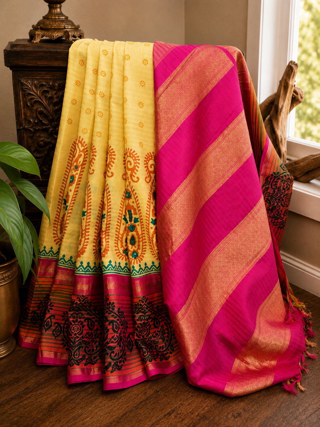 Block Print Kanjivaram Saree