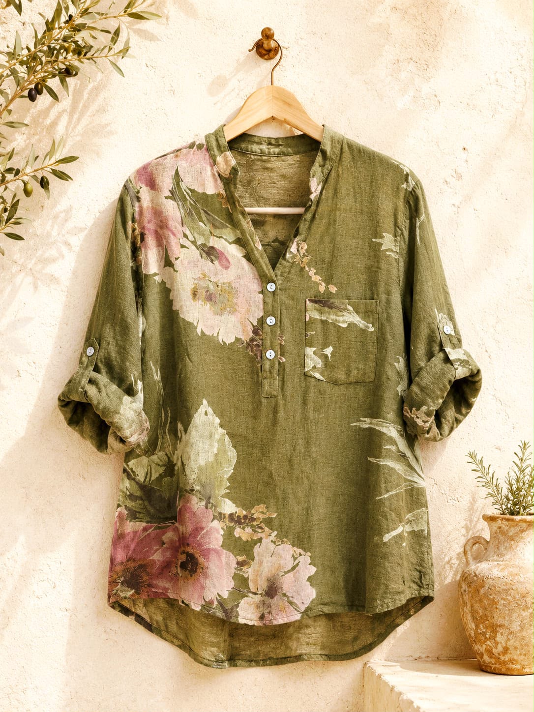 Wasabi Floral Pure Linen Shirt