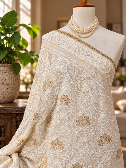 Pure Georgette Chikankari Zardozi Saree