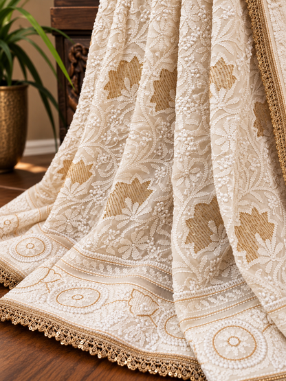 Pure Georgette Chikankari Zardozi Saree