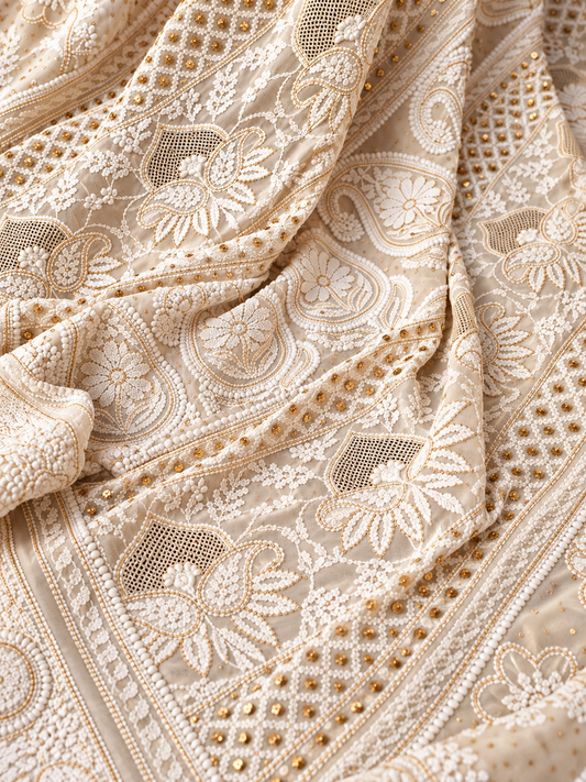 Pure Georgette Chikankari Zardozi Saree