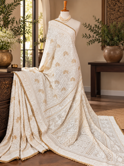 Pure Georgette Chikankari Zardozi Saree
