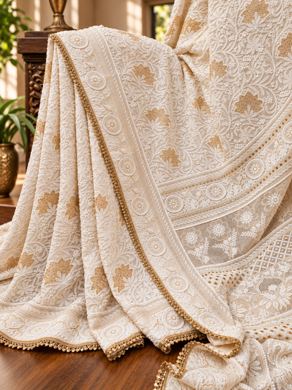 Pure Georgette Chikankari Zardozi Saree