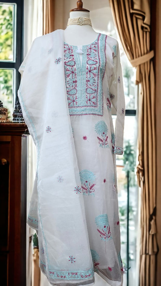 Chikankari Organza Kurta Dupatta Set