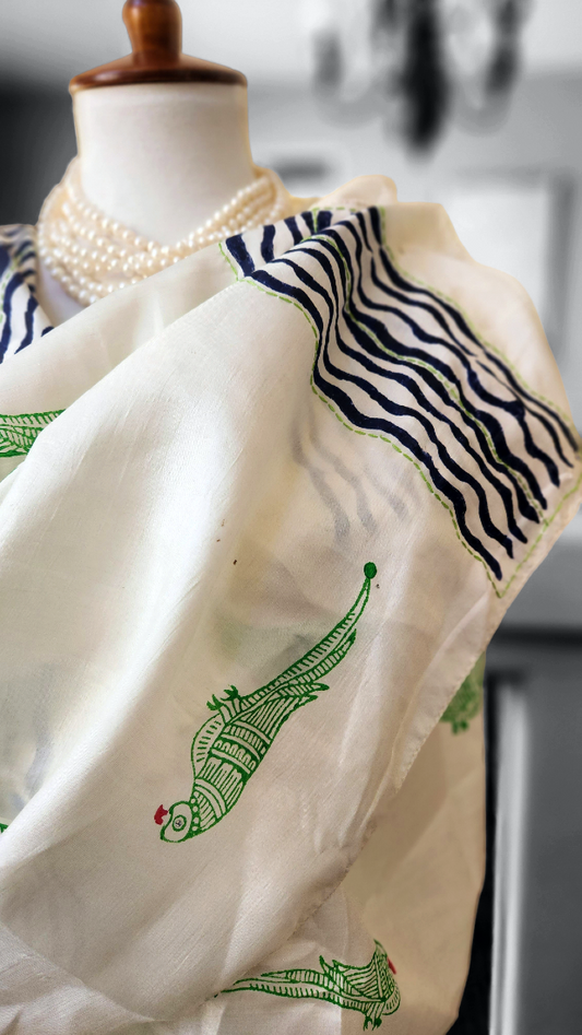 Pure Silk Block Printed Scarf - Parrots Tale