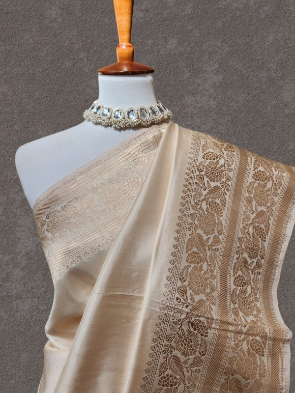 Ivory Khadua Katan Banarsi Saree