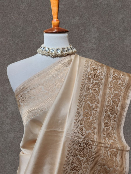 Ivory Khadua Katan Banarsi Saree