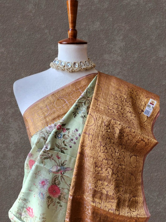 Mint Green Chiniya Silk Saree