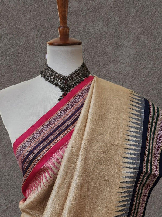 Block Print Vidharba Silk Tussar Saree