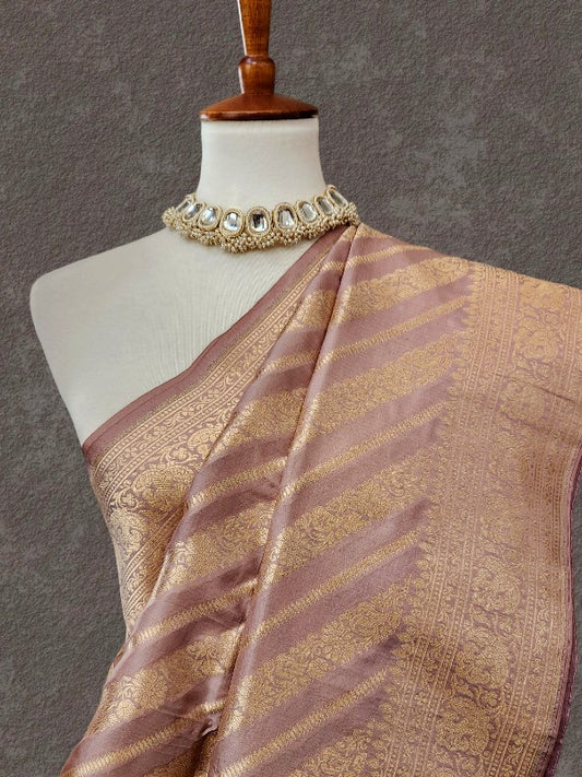 Dusty Lilac Katan Banarsi Saree